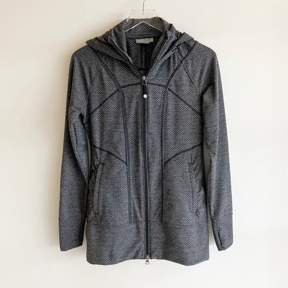 Athleta Small Rishi Fitted Hoodie Jacket Style 943066 Black Gray Pattern